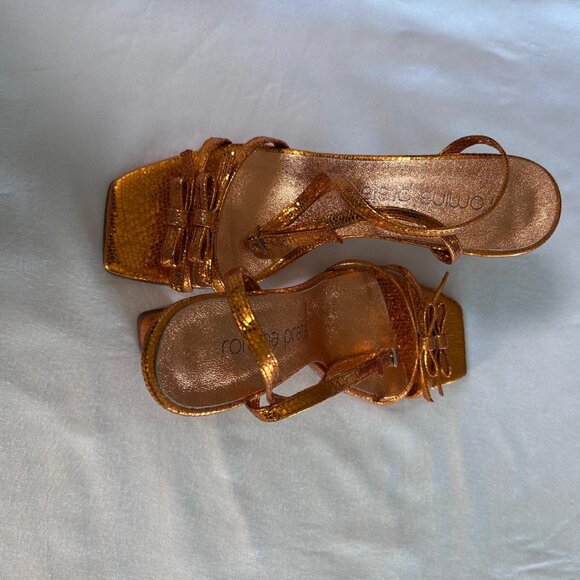 New Romina Pratali Orange Made in Italy strappy heels Genuine Leather - Picture 2 of 7